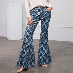 Stylish Blue Patterned Wide Leg Pants